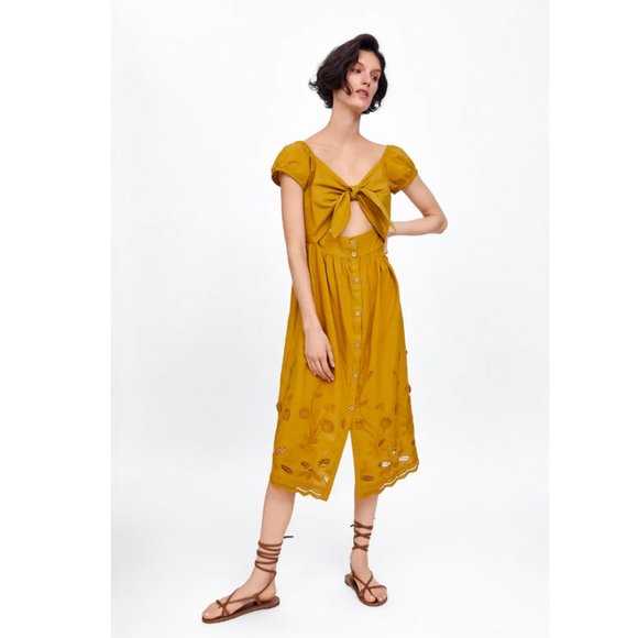 Zara | Dresses | Nwt Zara Yellow Embroidered Dress | Poshmark